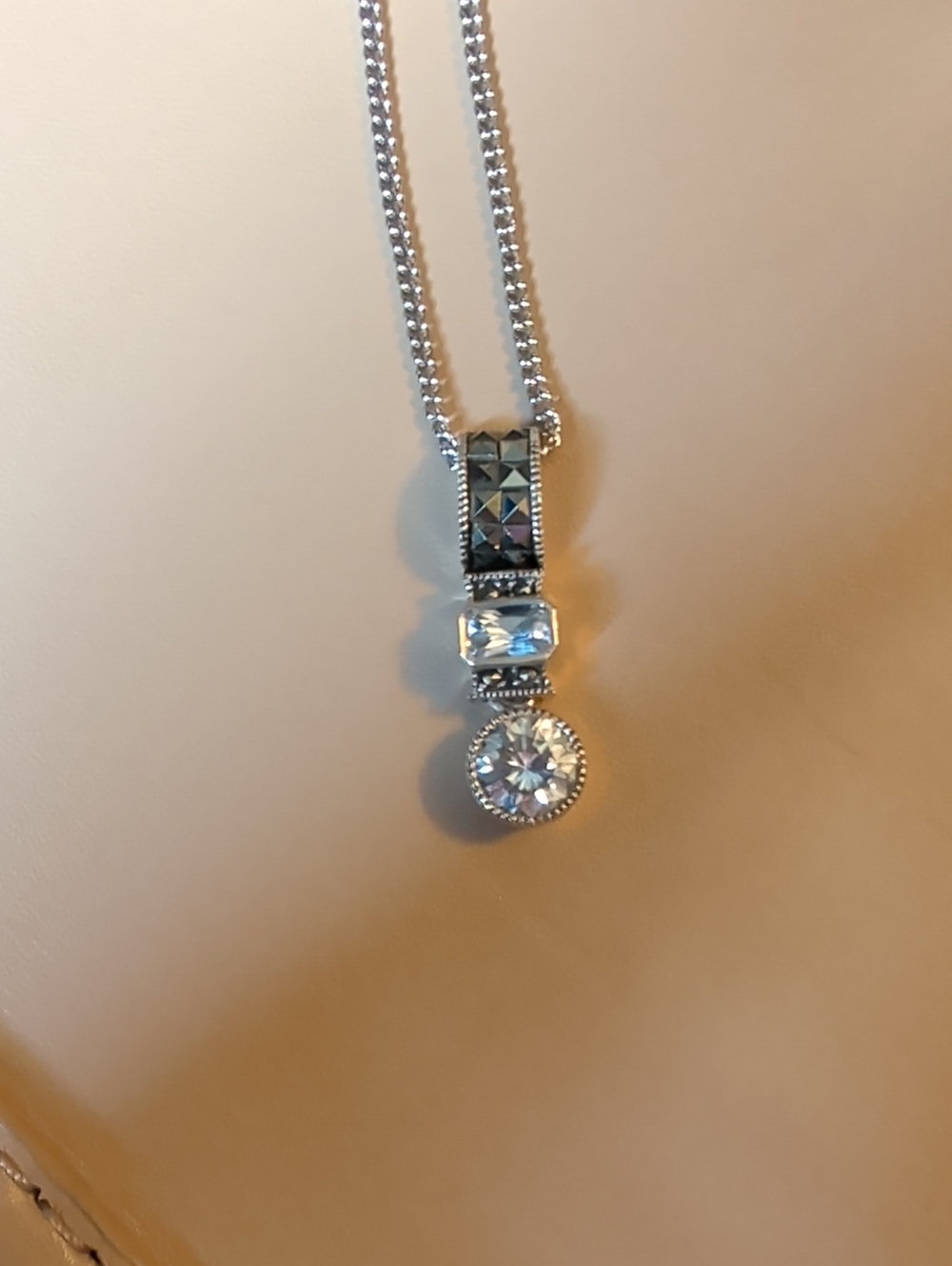 Judith Jack Sterling Silver Clear Crystal Drop Pendant Necklace